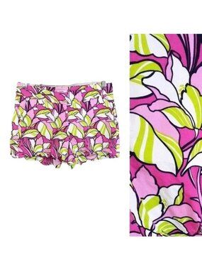 Crown & Ivy Womens Floral Chino Shorts Pink Size 2 Zipper Pockets Scalloped Hem